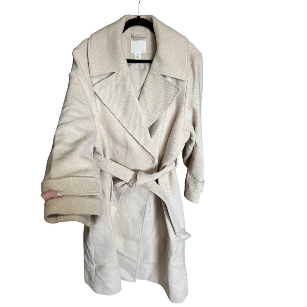 H&M Belted Trench Coat Wool Blend Coat Regular Fit Beige Size XL - Picture 7 of 13